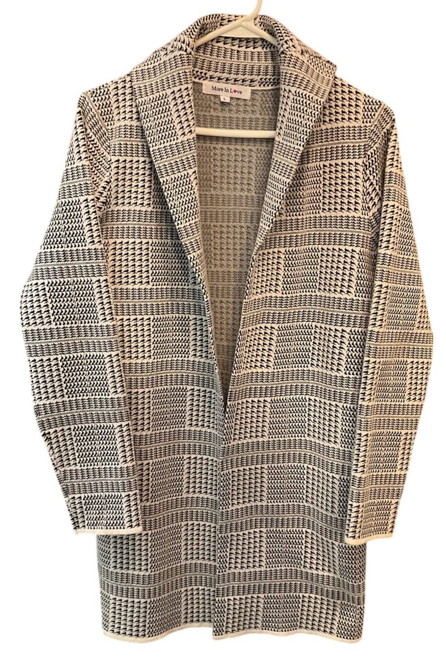 More In Love Long Open Front Cardigan Herringbone Large